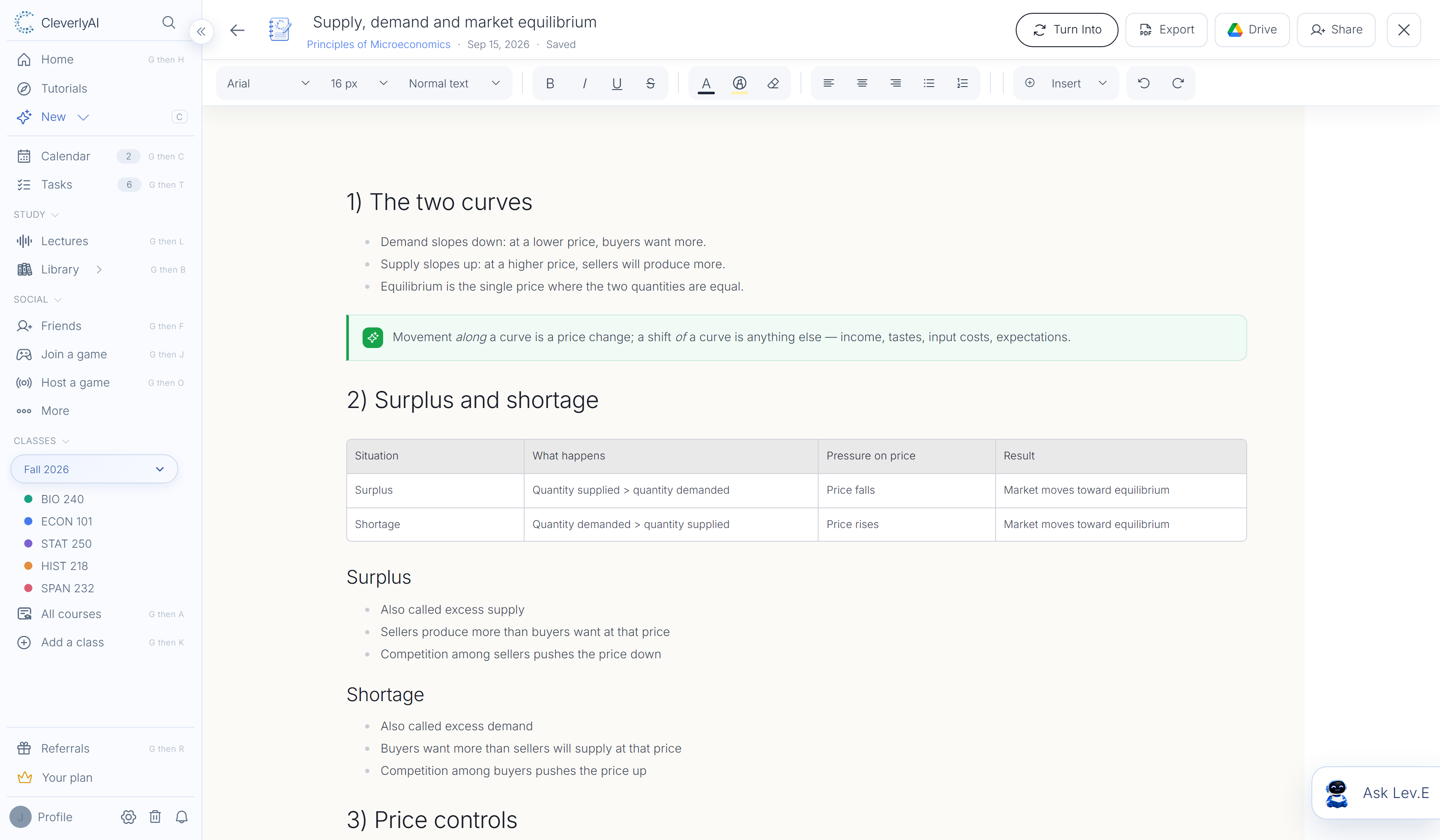 CleverlyAI notes on supply, demand, and market equilibrium