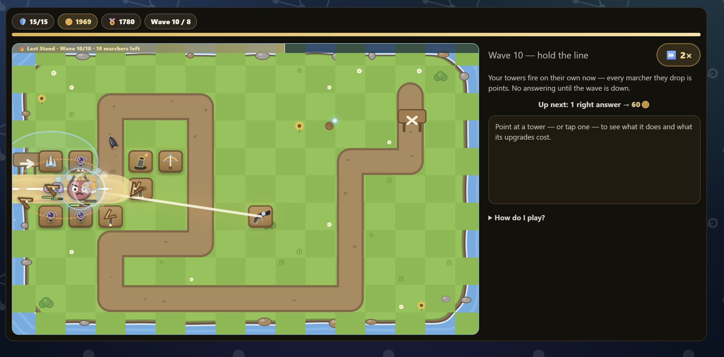 CleverlyAI tower defense study game built from the same material